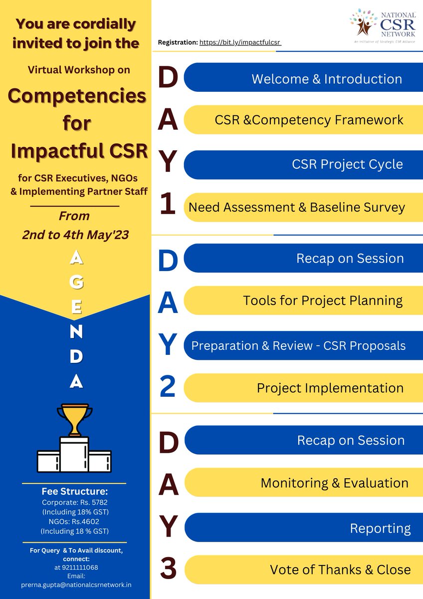 network_csr's tweet image. &quot;Make a Difference: Join CSR Competency Workshop 2.0 and Learn How to Drive Social Impact&quot;.

Register yourself now!
lnkd.in/drg6JjVQ
 
For Query, Kindly Connect:
Email: manshi.dhoundiyal@nationalcsrnetwork.in
Ph no.- 8826188290

#opportunity #CSR #projectimplementation