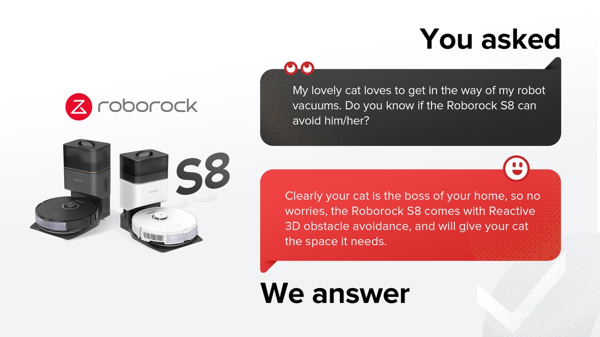 roborockglobal's tweet photo. Alternative solution: simply exchange the cat/dog/squirrel for a cuddly toy. Problem solved!
Or just buy a Roborock S8 . Find out more at https://t.co/PtvzXBHD2G
#Roborock #RoborockS8 https://t.co/9iNu6uXU4U