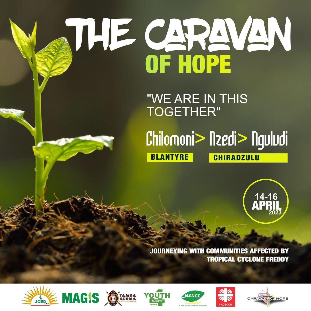 JCED_Malawi's tweet photo. The #CaravanofHope Tour, #Malawi Cohort is underway. During 14-16 April the tour dubbed #WeAreInThisTogether, will be on a #solidarity visit to share #reliefitems with 3 communities affected by #CycloneFreddy in #Blantyre. #ClimateActionNow
#disasterrecovery
#disasterrelief https://t.co/FEKE2UGDcT