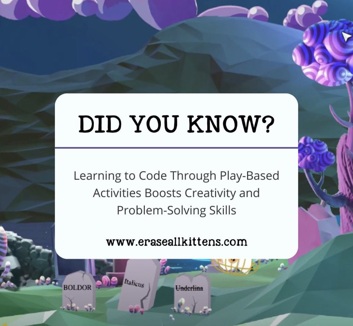 Did you know that learning to code through play-based activities offers long-lasting benefits for kids? Try out our free demo here! eraseallkittens.com #EraseAllKittens #Coding #Stem #EdTech