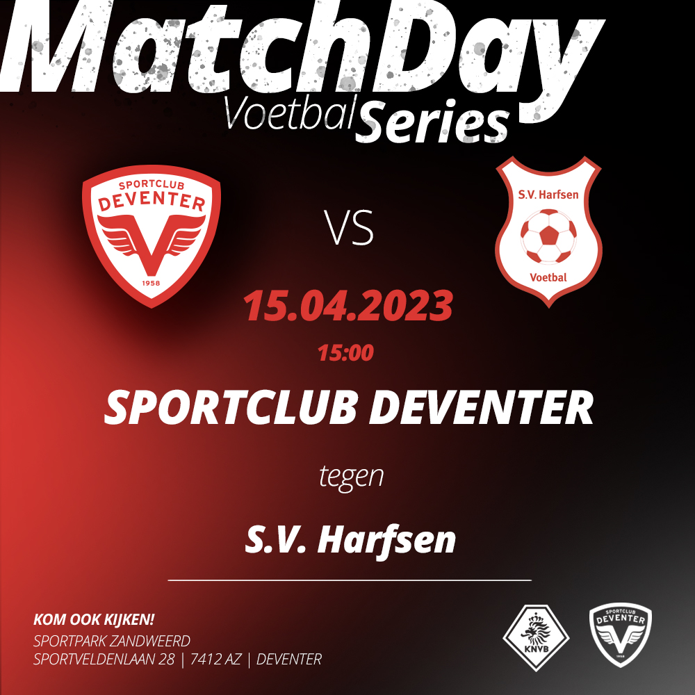 Morgen de belangrijke thuiswedstrijd tegen S.V. Harfsen, een directe concurrent voor een plaats in de Play Offs. Aanvang 15.00 uur. Spotpark De Zandweerd. 
Je bent van harte welkom!