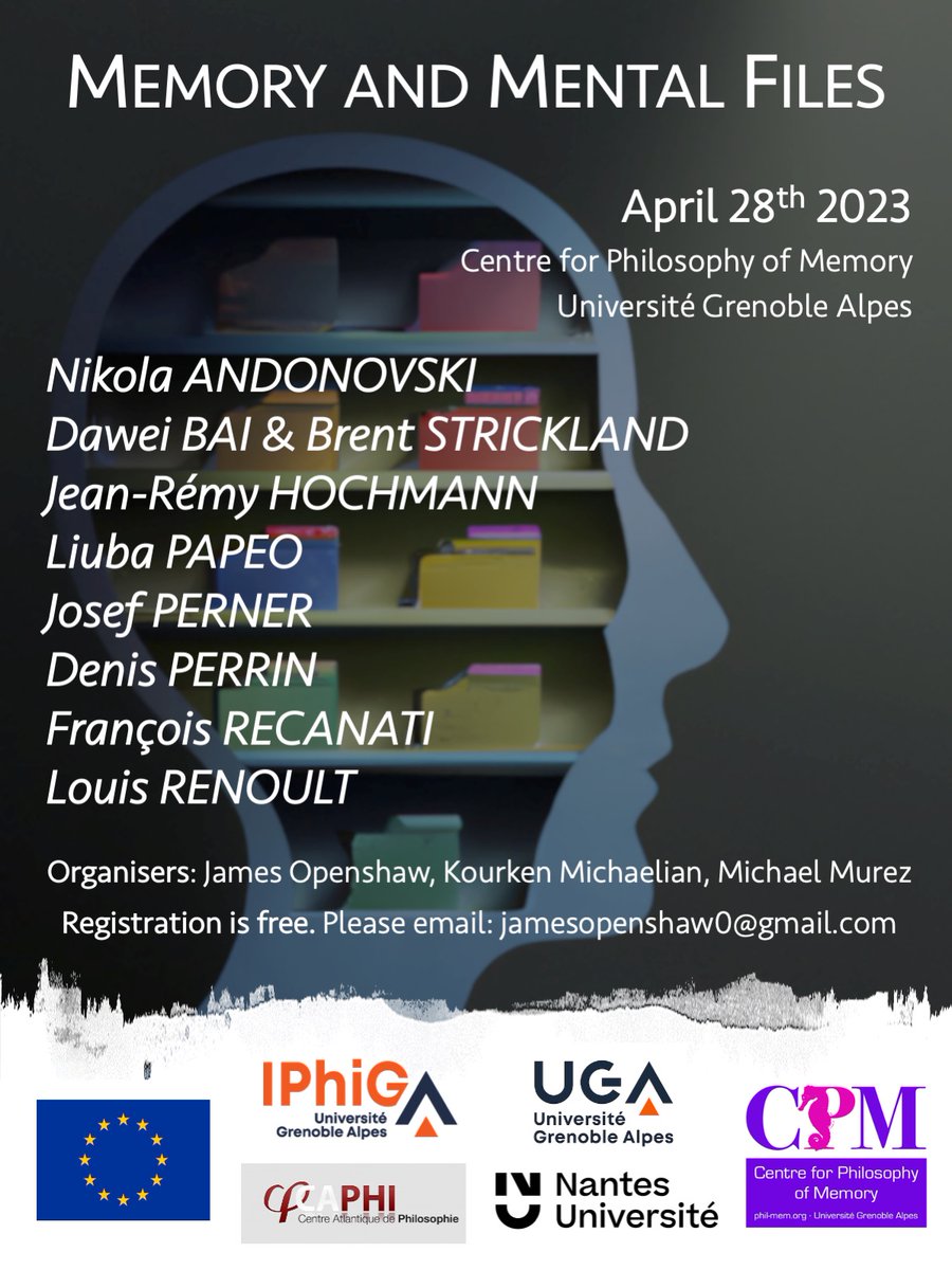 Coming up in 2 weeks, our (in-person) Memory and Mental Files workshop! Featuring talks from <a href="/NikolaAndonovs3/">Nikola Andonovski</a> <a href="/dawei__bai/">Dawei Bai</a> <a href="/stricklandbrent/">Brent Strickland</a> <a href="/JR_Hochmann/">Jean-Remy Hochmann</a> <a href="/ljuba_pi/">Liuba Papeo</a> <a href="/RenoultLouis/">Louis Renoult</a> 
More info: iphig.univ-grenoble-alpes.fr/fr/actualites/…