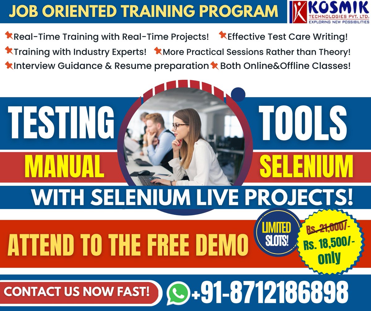 TESTING TOOLS TRAINING IN HYDERABAD,KPHB,KUKATPALLY
Register Now: bit.ly/2WCwxCD
#SeleniumTraining #automationtesting #SelenuimTrainingInHyderabad
#manualtesting #automationtestingtraining #softwaretestingtraining #SoftwareTesting #Selenium #seleniumtesting