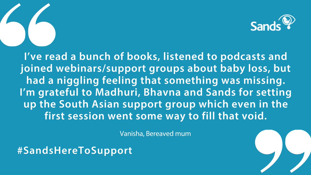 Our next online support meeting for bereaved families from South Asian communities is on 18 April 7:30-9pm.

These sessions are held on the third Tuesday of every month 💙🧡

Reserve your spot ⬇️

eventbrite.co.uk/e/online-suppo…

#SandsHereToSupport #BabyLoss #PregnancyLoss