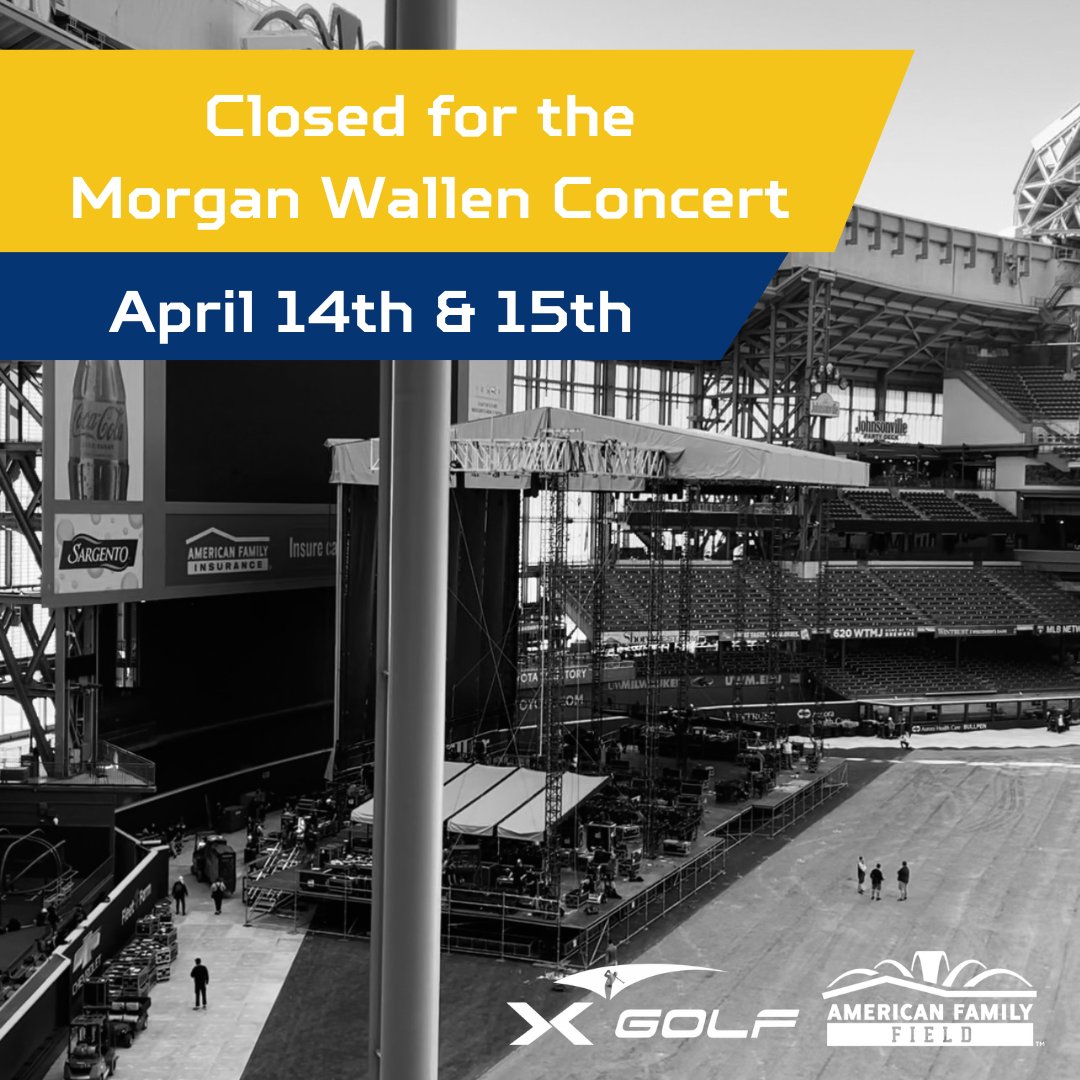 xgolfamfamfield's tweet photo. Hey, Milwaukee! 👋👋👋 A reminder that we are closed today and tomorrow for the Morgan Wallen concerts at @AmFamField! We'll be back open bright and early Sunday morning...we look forward to seeing you then! Have a great weekend and happy 4️⃣1️⃣4️⃣ Day! 😎🌇⚾️🍻💥 https://t.co/zNgNoLxOmi