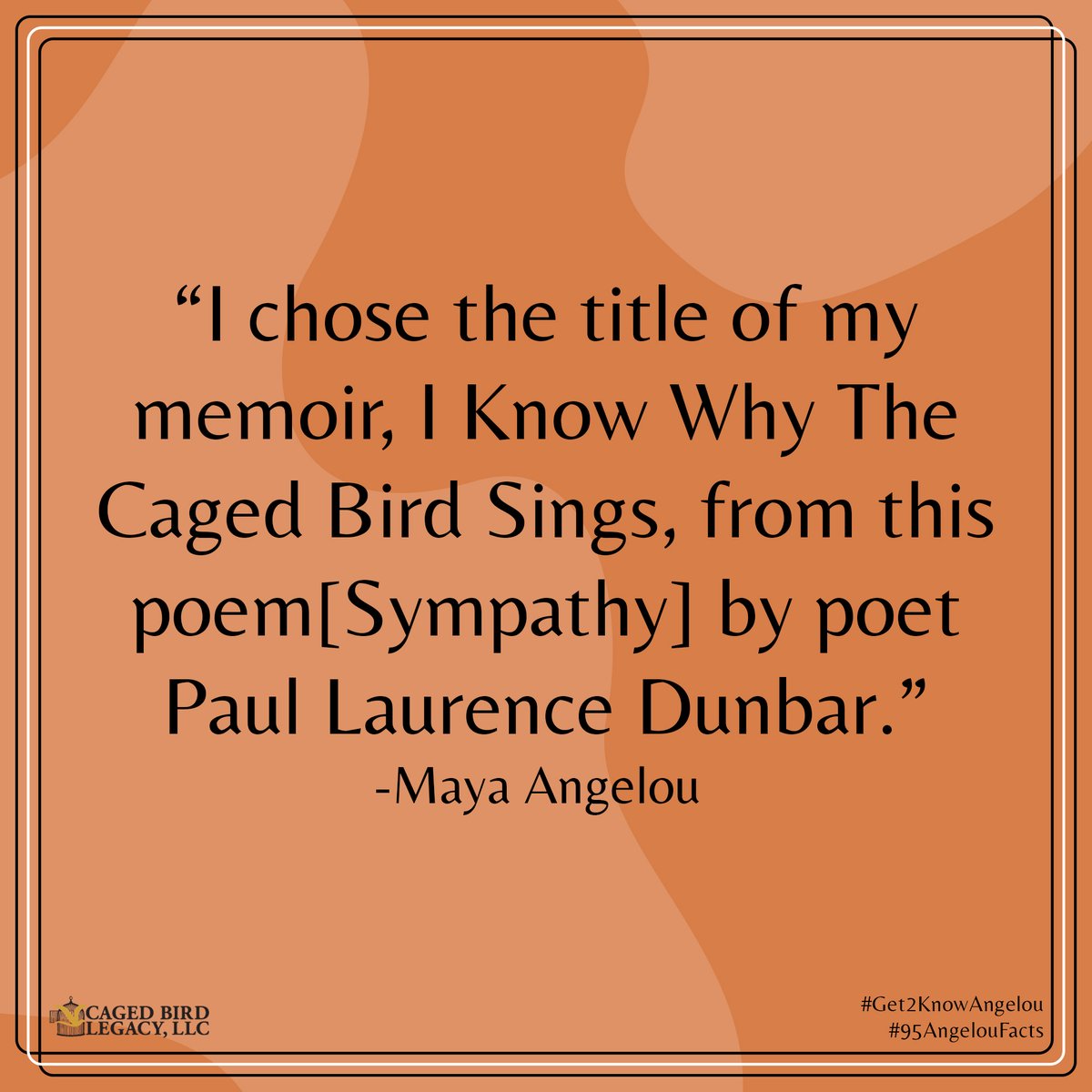 “I chose the title of my memoir, I Know Why The Caged Bird Sings, from this poem[Sympathy] by poet Paul Laurence Dunbar.” #MayaAngelou #NationalPoetryMonth #Get2KnowAngelou #95AngelouFacts #DrAngelou95 loom.ly/XIvKLzU