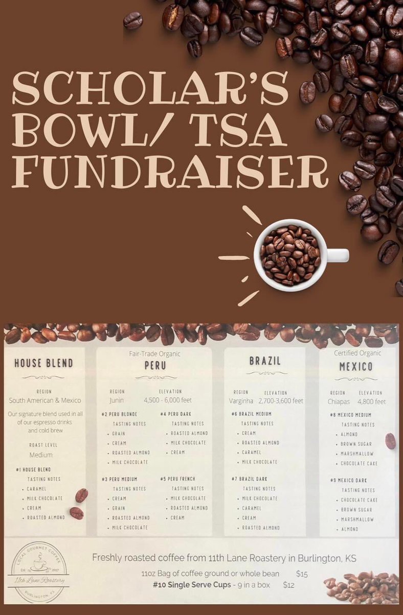 bhsmte244's tweet photo. The TSA/Scholars Bowl coffee fundraiser’s due date has been pushed to next week. They’re struggling to get people to buy, so support school activities and talk to a member of either groups! (Posted by AH) https://t.co/cXTLTcRNAB