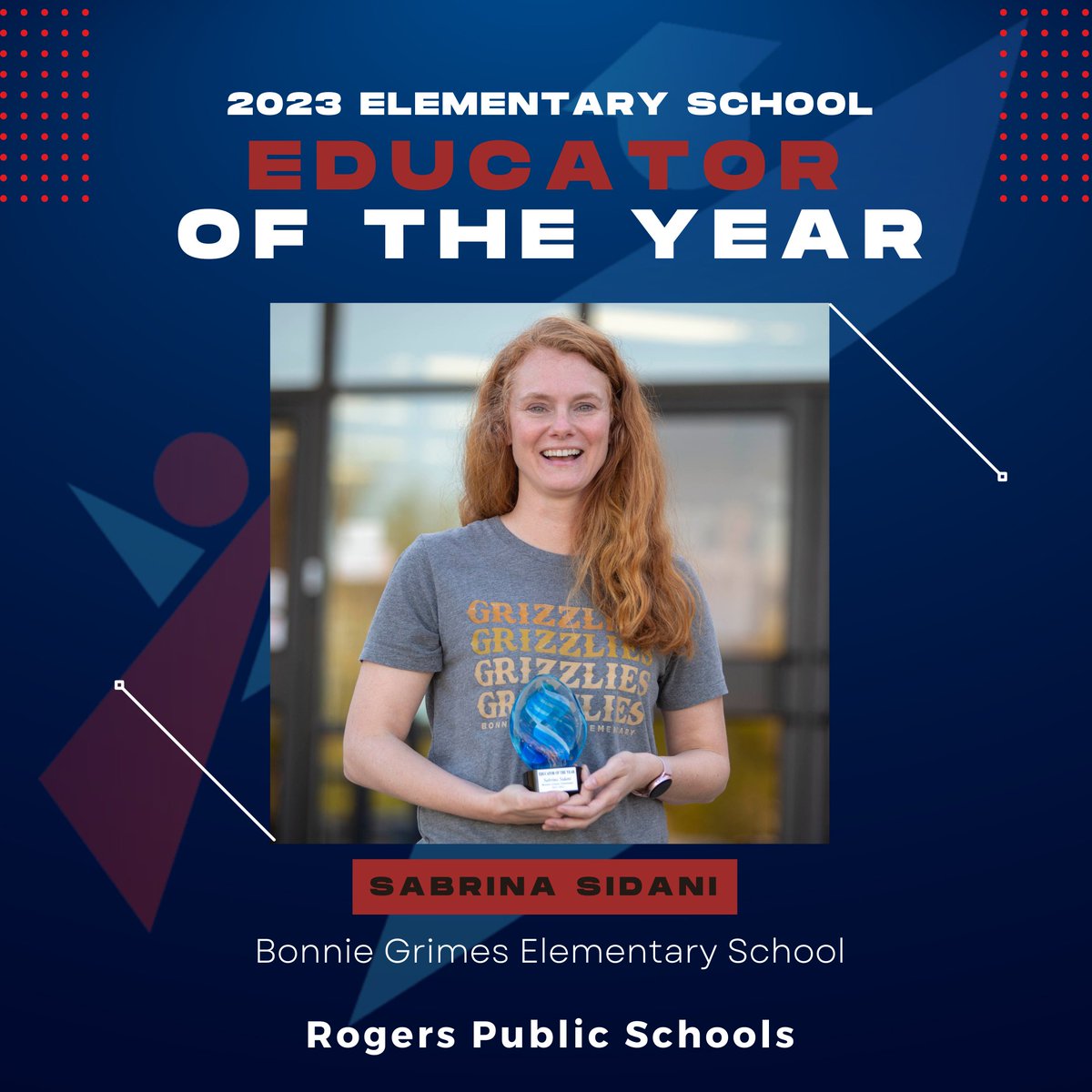 RogersSchools's tweet photo. Congratulations to Sabrina Sidani of Bonnie Grimes Elementary School on being selected by the Rogers Lowell Chamber as our elementary Educator of the Year! #RPSshines https://t.co/LPi5Axl202