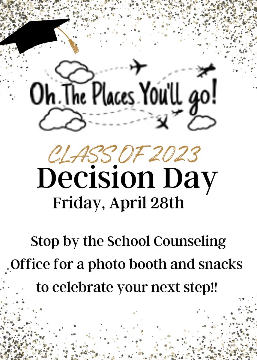 Seniors!! Decision Day is here - Friday, April 28th!! Show your pride, wear your gear and stop by the School Counseling Office to celebrate your plans for life after high school!! We'll have a photo booth and snacks!! <a href="/wh_classof2023/">WH SENIORS 2023</a> <a href="/drcsjones/">Christopher Jones</a> #whpantherpathways