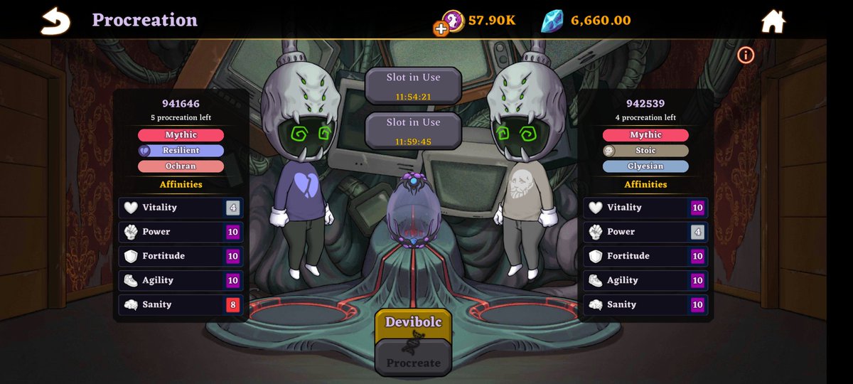 sammykingsworld's tweet photo. Round 2 @devikins_game #devibolc #dvk #procreation  I focus on draining the nfts that are more expensive to procreate and save the affordable ones to play around with. Trying a limitless here with another genetic. It's worked before can it work again lol. https://t.co/mPTFSnxR8M