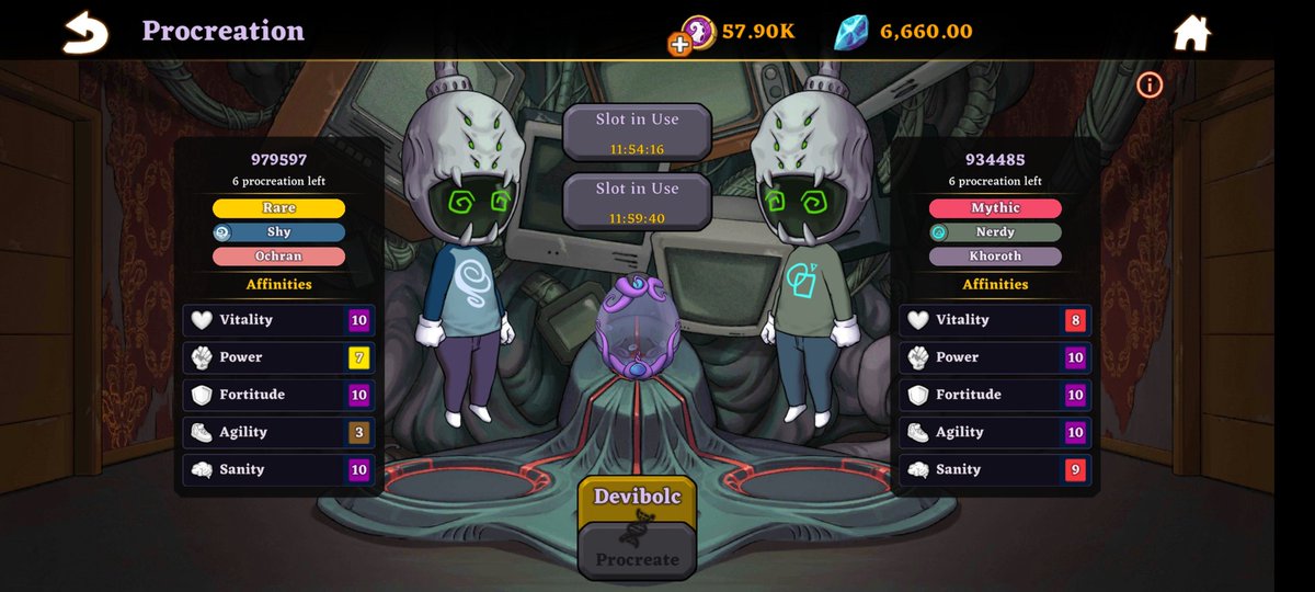 sammykingsworld's tweet photo. Round 2 @devikins_game #devibolc #dvk #procreation  I focus on draining the nfts that are more expensive to procreate and save the affordable ones to play around with. Trying a limitless here with another genetic. It's worked before can it work again lol. https://t.co/mPTFSnxR8M