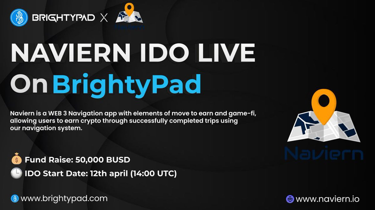 Digital_Diary1's tweet photo. 🚀 @NaviernOfficial IDO has been officially launched on @BrightyPad

📢 IDO Details:
📌Amount to Raise  : $50,000
📌Token Price : $ 0.0075
📌Listing Date : 18 April

🚀 #Naviern is a Web3 Navigation app with elements of move to earn and game-fi.

🔽INFO
https://t.co/OaCiQgANTZ https://t.co/vA7xCs97nc
