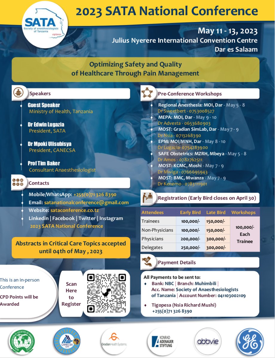 Society of Anaesthesiologists of Tanzania annual conference May 11-13, 2023