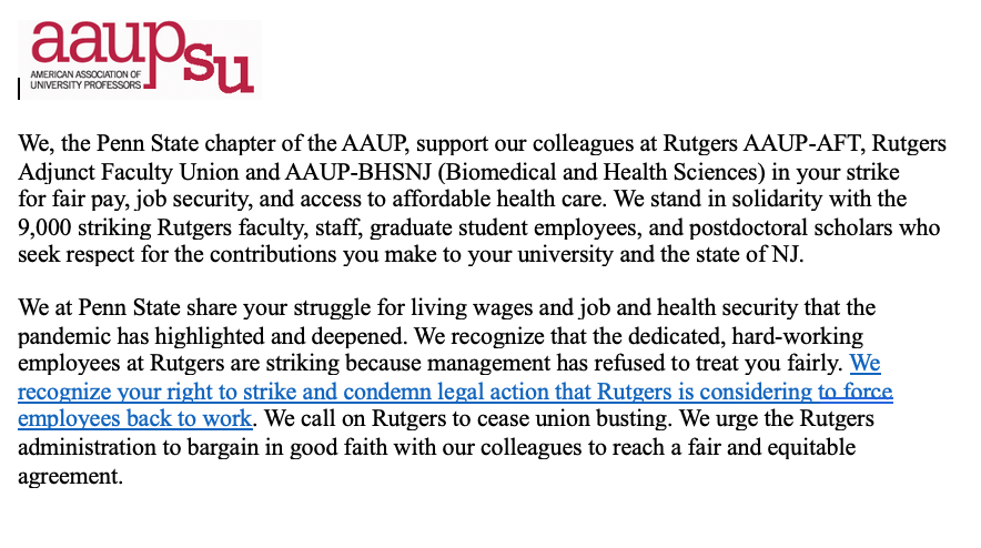 ruaaup's tweet photo. Having such a strong show of support from academic worker siblings &amp; colleagues in other universities unions that there isn't time to thank them all is the best good problem to have.
We want to take time out of picket posts to thank  @aaup_penn to their unwavering solidarity ✊ https://t.co/Y06AOmSTHV