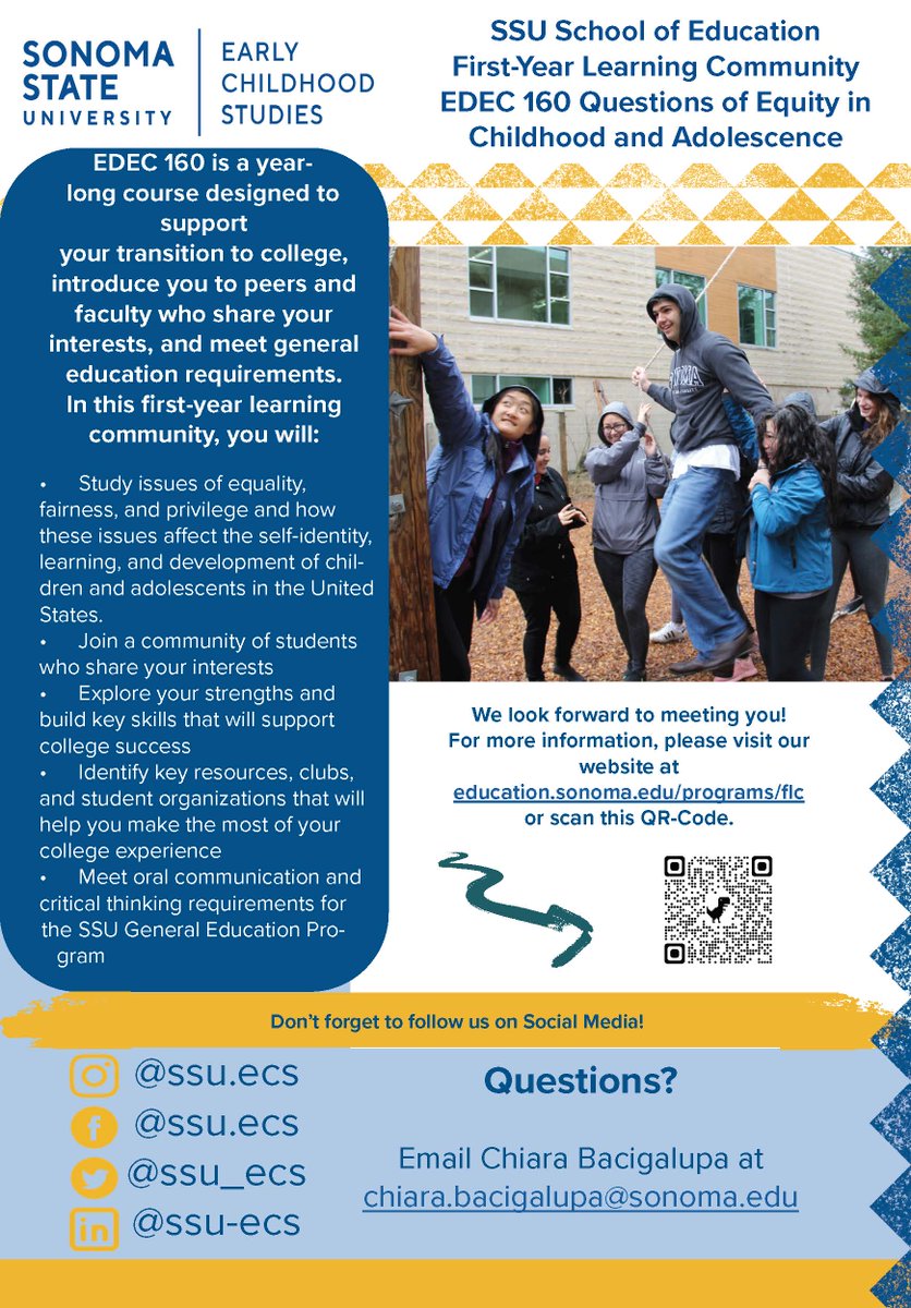ssu_ecs's tweet photo. Did you know SSU‘s Department of ECS offers a great first-year experience for students in ANY major? EDEC 160 is great for those who are passionate about making the world a better place for children &amp; their families and want to further their critical thinking &amp; advocacy skills. https://t.co/y667diBdNF