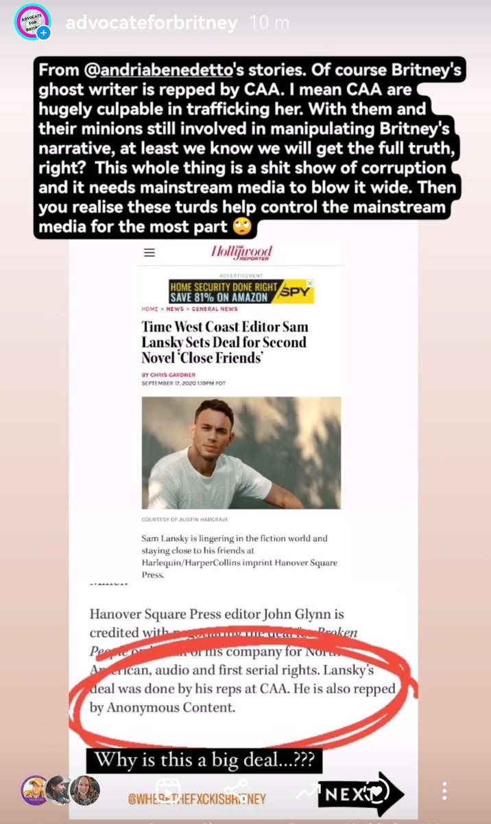 JustLuvGodney's tweet photo. I agree @Spoildgirlygurl, it is highly sus that “Britney’s book” ghostwriter is repped by CAA and Scam’s agency, Anonymous Content. Both agencies are protected from any brutally honest words about them, anyone they rep, or in CAA’s case, rep them. #FreeBritney #JusticeForBritney https://t.co/TXUw6577ae