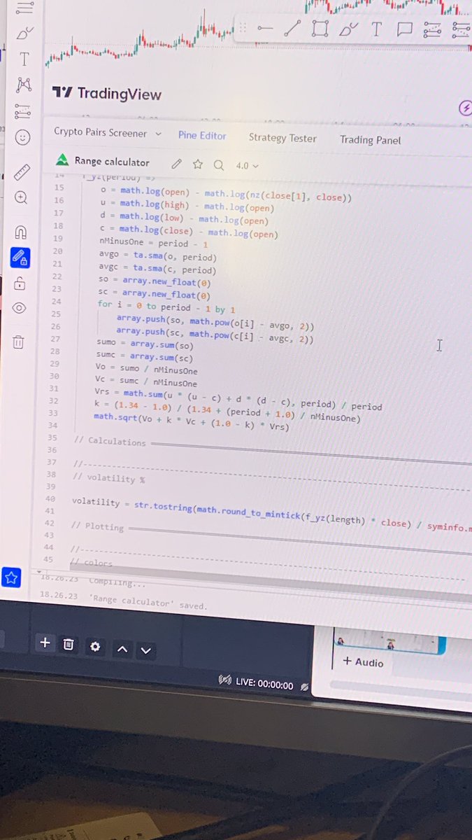 joonastrades's tweet image. I have extremely precise volatility #pinescript which I’m using to calculate optimal range bars.

Let me know should I publish this script.