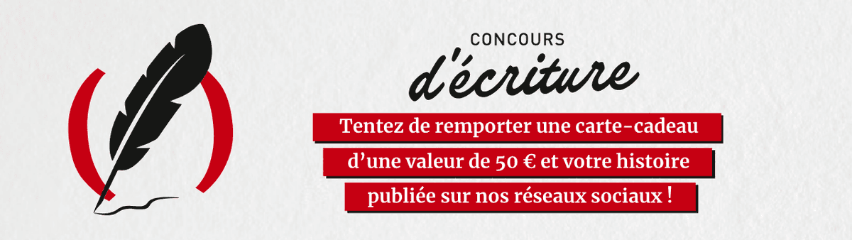 📚✍️Concours d'écriture - Decitre

Vous avez entre 11 ans et 26 ans ?

A gagner : une carte cadeau d'une valeur de 50€ et votre histoire illustrée (500 mots maxi) sur les RS.

Règle : réussir à placer les 3 mots suivants : librairie, créature, dentier. decitre.fr/jeu-concours/