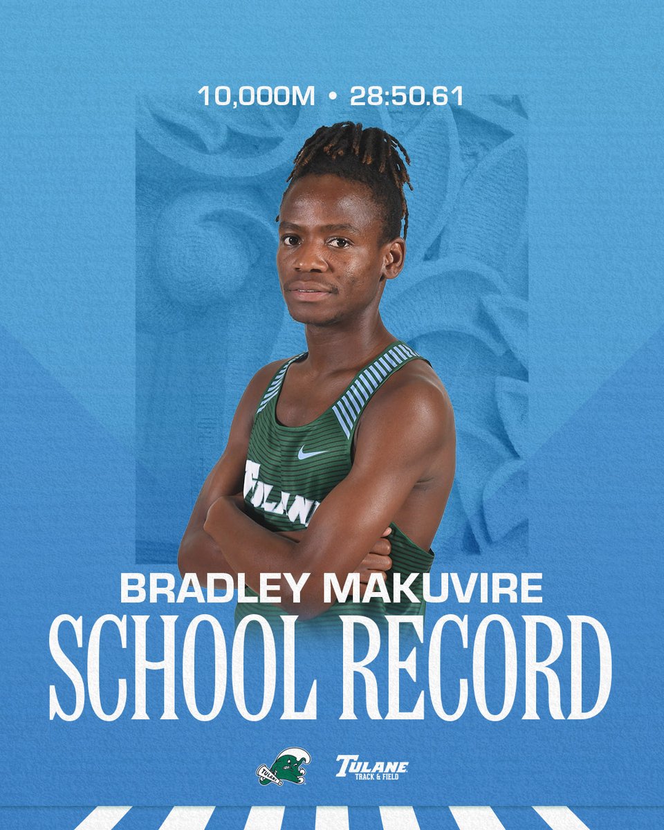 GreenWaveXCTF's tweet photo. 🚨School Record Alert🚨: With his time of 2⃣8⃣:5⃣0⃣.6⃣1⃣ for #GreenwaveXCTF late last night at the Bryan Clay Invitational in the 10,000m, Bradley Makuvire set a new outdoor school record...It was a personal best by 4⃣7⃣seconds!!!!
#RollWave 🌊 | #CongratsBradley https://t.co/2HKcyIRP6w
