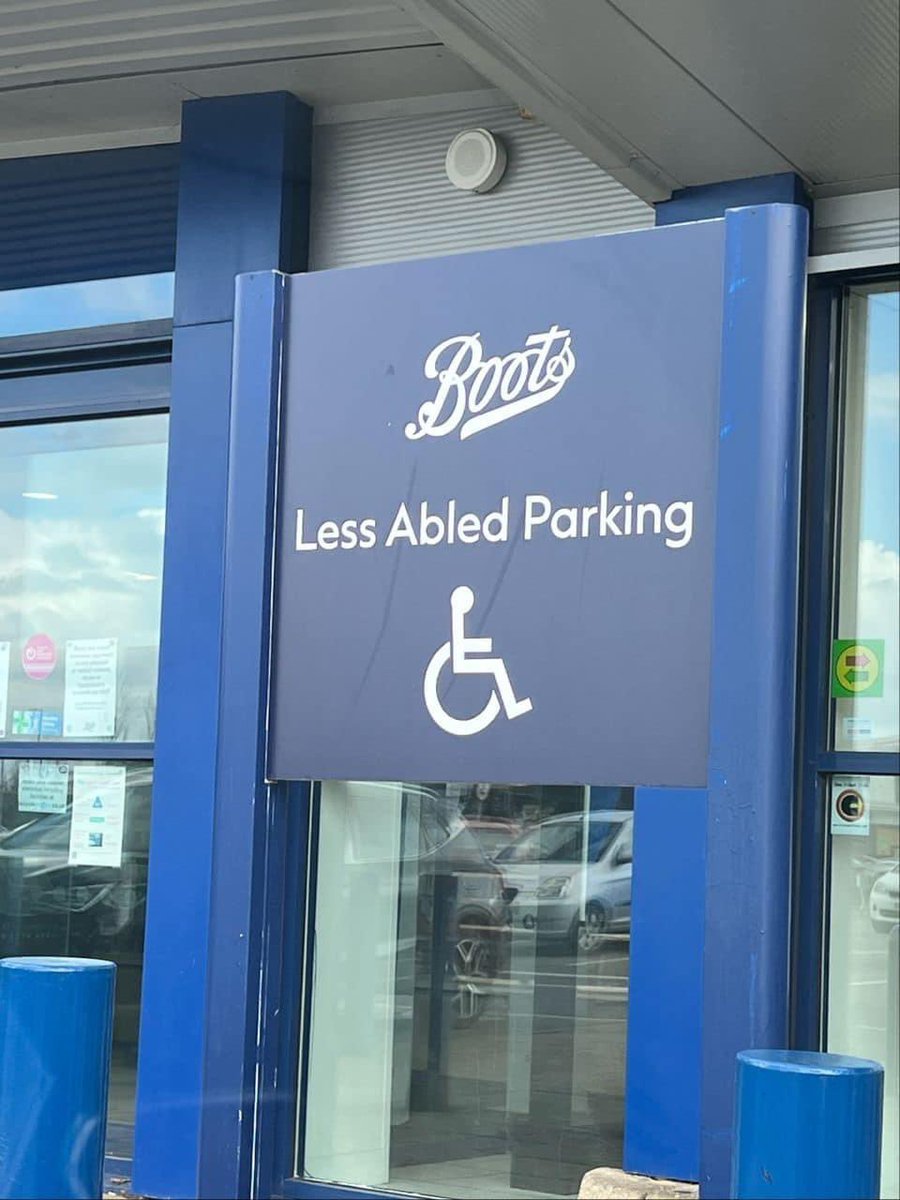 DISabled,  it's Disabled Parking @BootsUK . Parking for a driver or passenger who is officially recognised as having a DISABILITY. 

Ableism has got to stop. Recognise and celebrate the individual. 
#disabledandproud