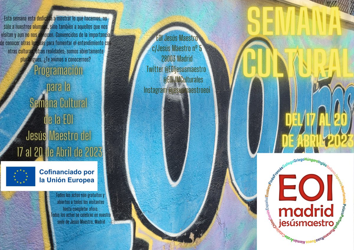 EOIJMCulturales's tweet photo. Tenemos toda una semana de sorpresas y actividades abiertas a todos #21idiomas @La_SER @eldiarioes @NConcostrina @elabrazodeloso https://t.co/0LMRRJzg6O