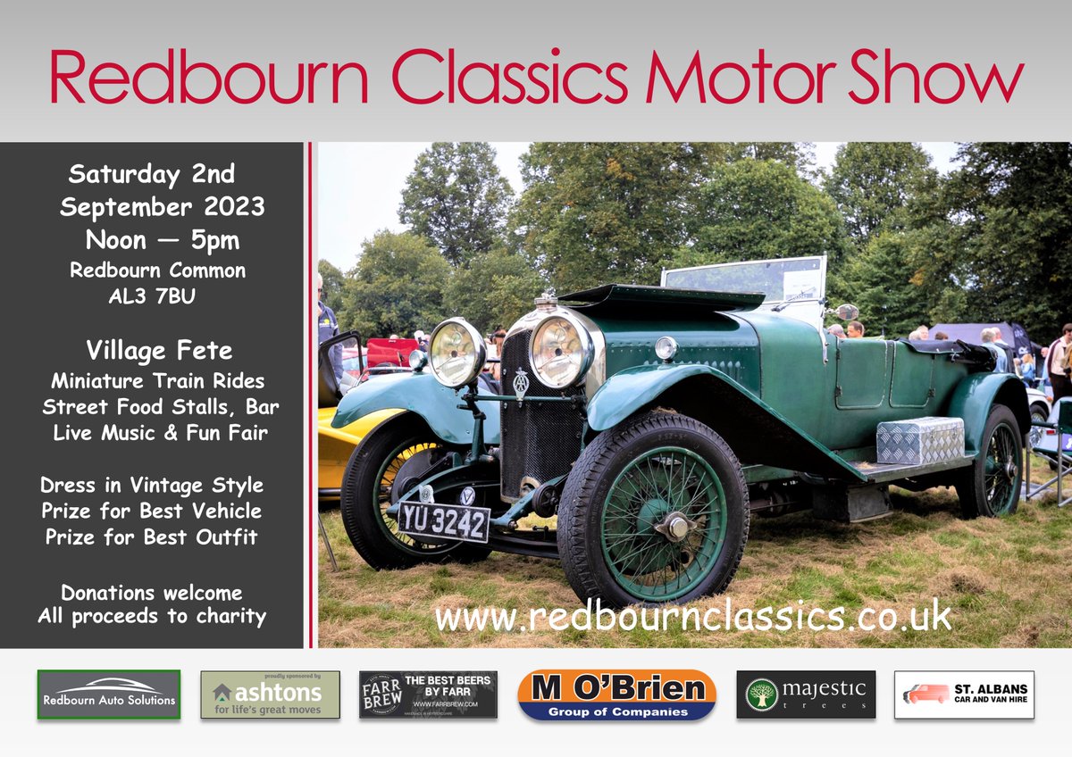 RedbournClassic's tweet photo. Calling owners of classic cars/motorbikes and vans ! Tickets to Redbourn Classics on 2 September 2023 are now on sale -all proceeds to charity https://t.co/COusGFhurY https://t.co/frKtHP3pT2