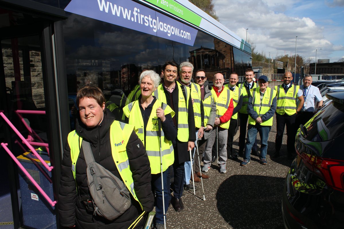 We were delighted to join <a href="/FirstinGlasgow/">First Glasgow</a> today to help them experience some of the barriers that blind and partially sighted passengers face when trying to catch a bus. 

Some of our members got to try out the driver's seat too, with the engine off!

#AccessibleTransport