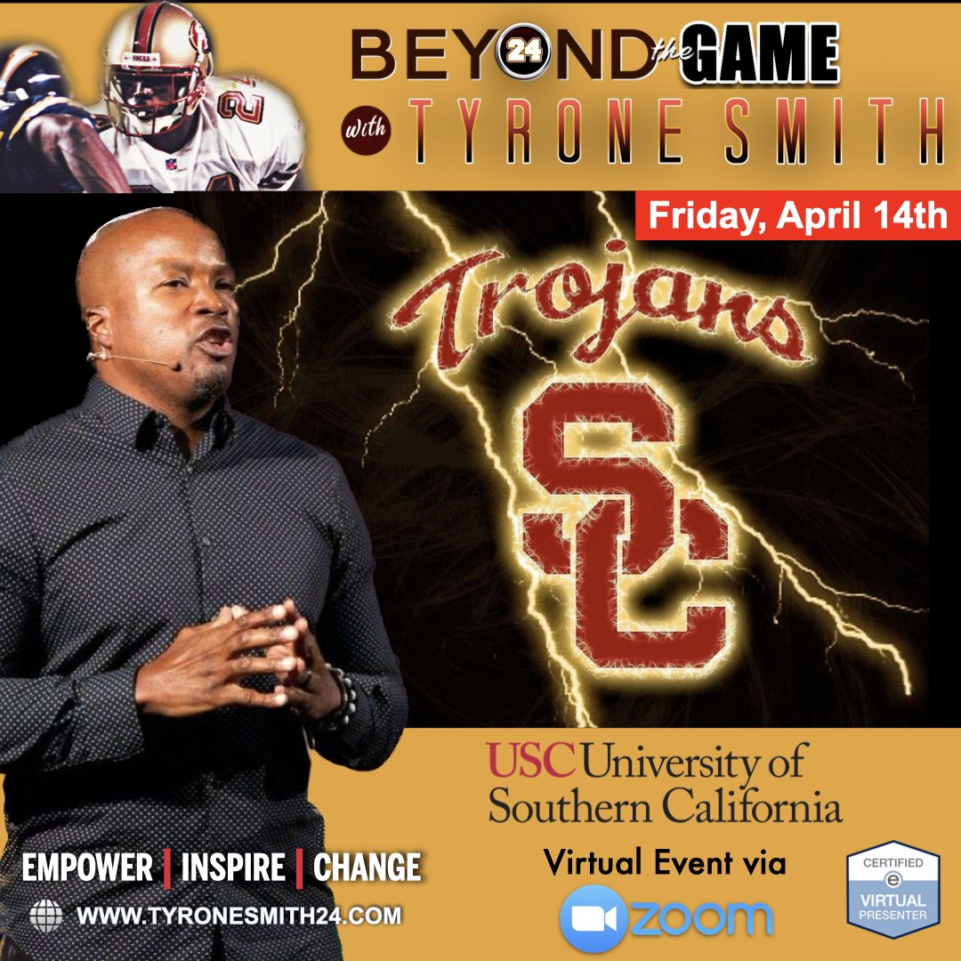 tyrone24's tweet image. I’m looking forward to speaking to the student athletes @ USC today. I’m grateful for the past 11 yrs having the opportunity to work with USC Student Health | Keck School of Medicine & the USC athletic department
tyronesmith24.com
#virtualspeaker
#BeyondTheGame #GameChanger