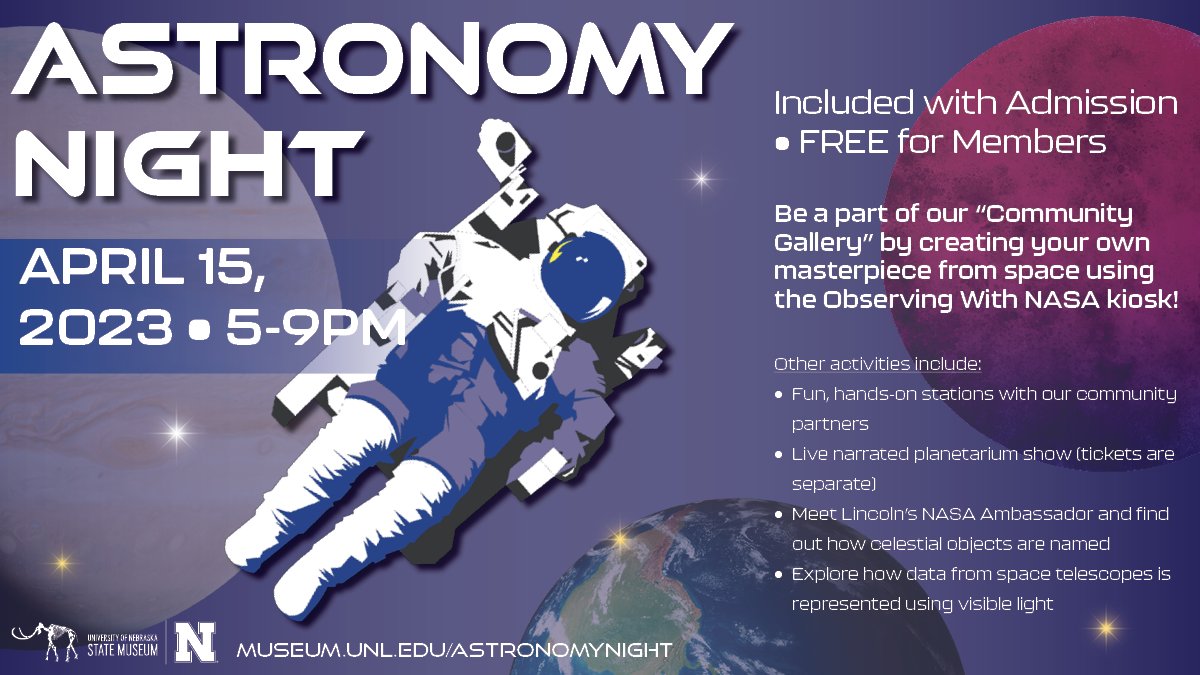 Remember to join us tomorrow from 5 to 9PM for Astronomy Night! Come learn more about space from our UNSM educators and community partners with fun, hands-on activities! #AstronomyNight