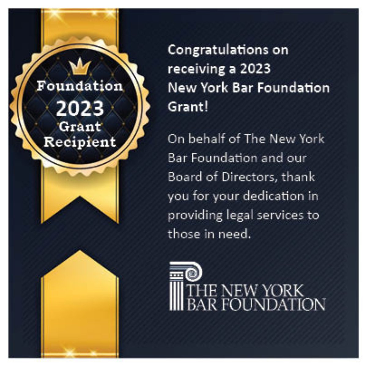 We're pleased to share the news that NMIC is the recipient of a 2023 New York Bar Foundation grant!

@nybarfoundation, thank you for supporting legal services at NMIC!

#UptownNY #WashingtonHeightsNYC #AltoManhattan #LittleDominicanRepublic #LittleDR #MiLittleDR #UptownCollective