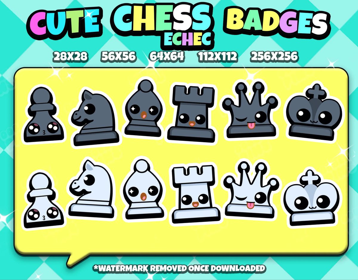 OobeePins's tweet photo. My chess pack is now available on my etsy store! Check mate! 🎁

https://t.co/bwFjj67rVJ

#echec #chess #pawn #king, #queen #reine #roi #piece, #pion #fou #knight #cavalier, #badge #icone #icon #cute, #discord #emote #emoji #magnus #carlsen #ding #person https://t.co/hAvT0Z8eWO