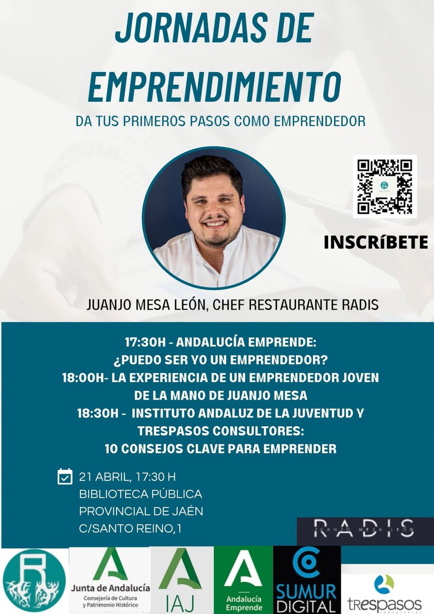 raices_es's tweet photo. ATENCIÓN‼️‼️
El próximo 21 de abril tendremos nuestra primera jornada de emprendimiento de mano del @IAJuventud .

No te lo pierdas!!!! https://t.co/UsIIyu6lNe