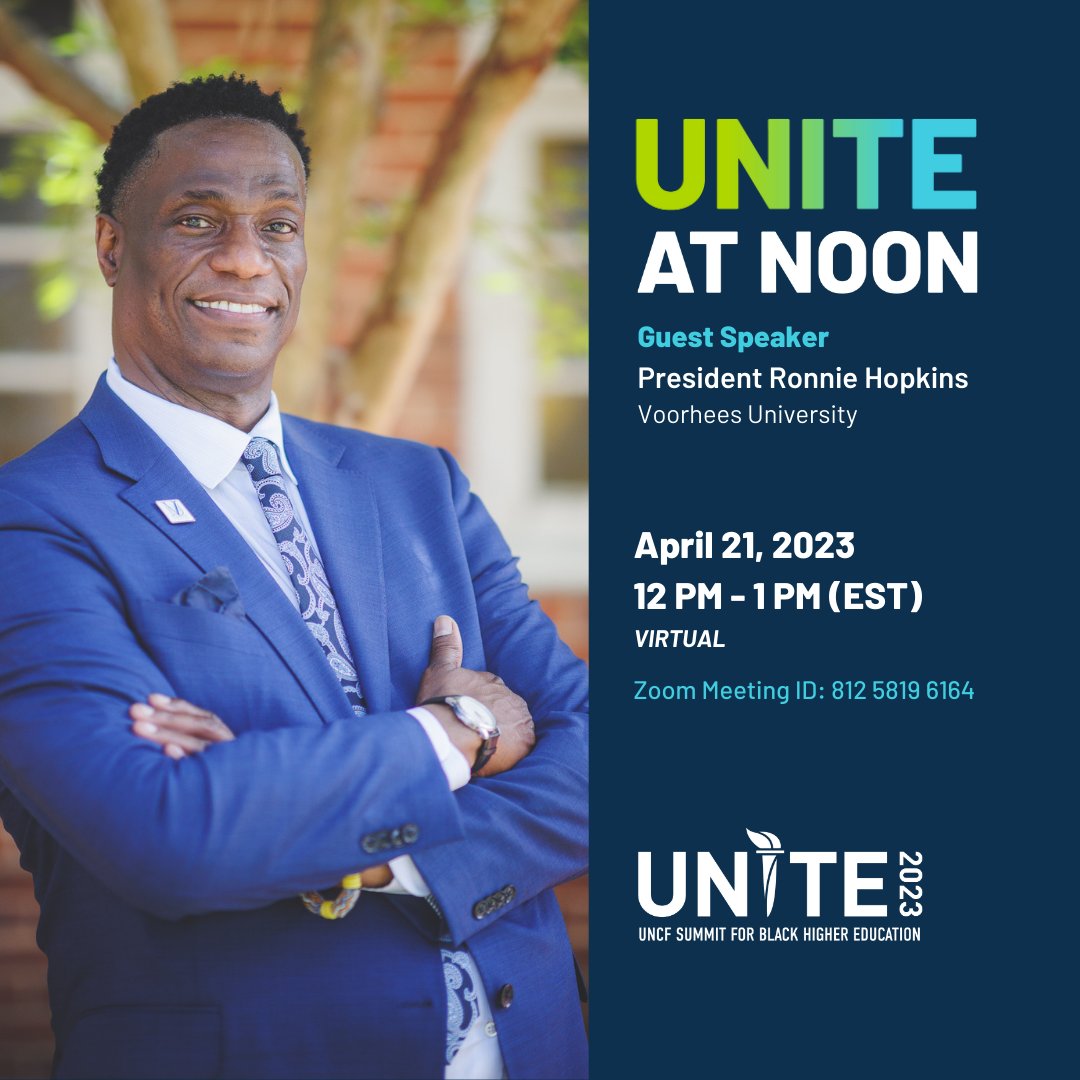 UNCF New York (@uncfny) on Twitter photo On 4/21/23, join the UNITE 2023 UNCF Summit for Black Higher Education with guest speaker Dr. Ronnie Hopkins <a href="/VU10thOP/">Voorhees University Office of the President</a>, President of @TheVoorheesU!
Learn more about UNITE here uncficb.org
#UNCF #HBCUs #Education #BetterFutures On 4/21/23, join the UNITE 2023 UNCF Summit for Black Higher Education with guest speaker Dr. Ronnie Hopkins <a href="/VU10thOP/">Voorhees University Office of the President</a>, President of @TheVoorheesU!
Learn more about UNITE here uncficb.org
#UNCF #HBCUs #Education #BetterFutures