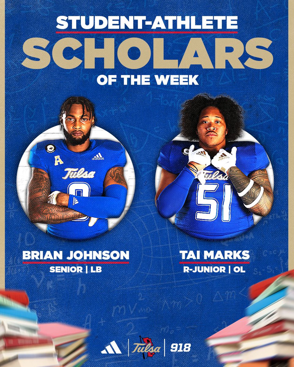 TulsaFootball's tweet image. Congrats to our scholars of the week!
@brianojohnson &amp;amp; @Taiheeeem 

#ReignCane👑🌀