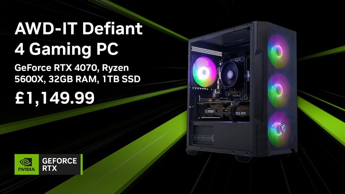 Get the <a href="/awdit/">AWD-IT</a> Defiant 4 Gaming PC for £1,149.99 at Costco! Featuring:

🟢 The NEW GeForce RTX 4070
🟢 Ryzen 5 5600X
🟢 32GB DDR4 RAM
🟢 1TB M.2 SSD
🟢 Support for DLSS 3 &amp; NVIDIA Reflex!

👉 bit.ly/41oTir3