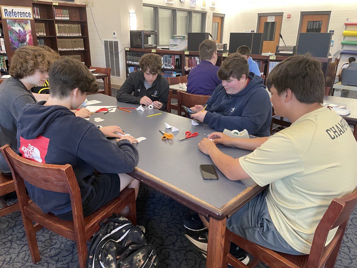 EmilyAmberman's tweet photo. KD Media Center--Mr. Meinl's students make inside out projects where three pyramids make a cube.  Each student chose a theme to decorate his or her creation. https://t.co/2Q67PTlZFK