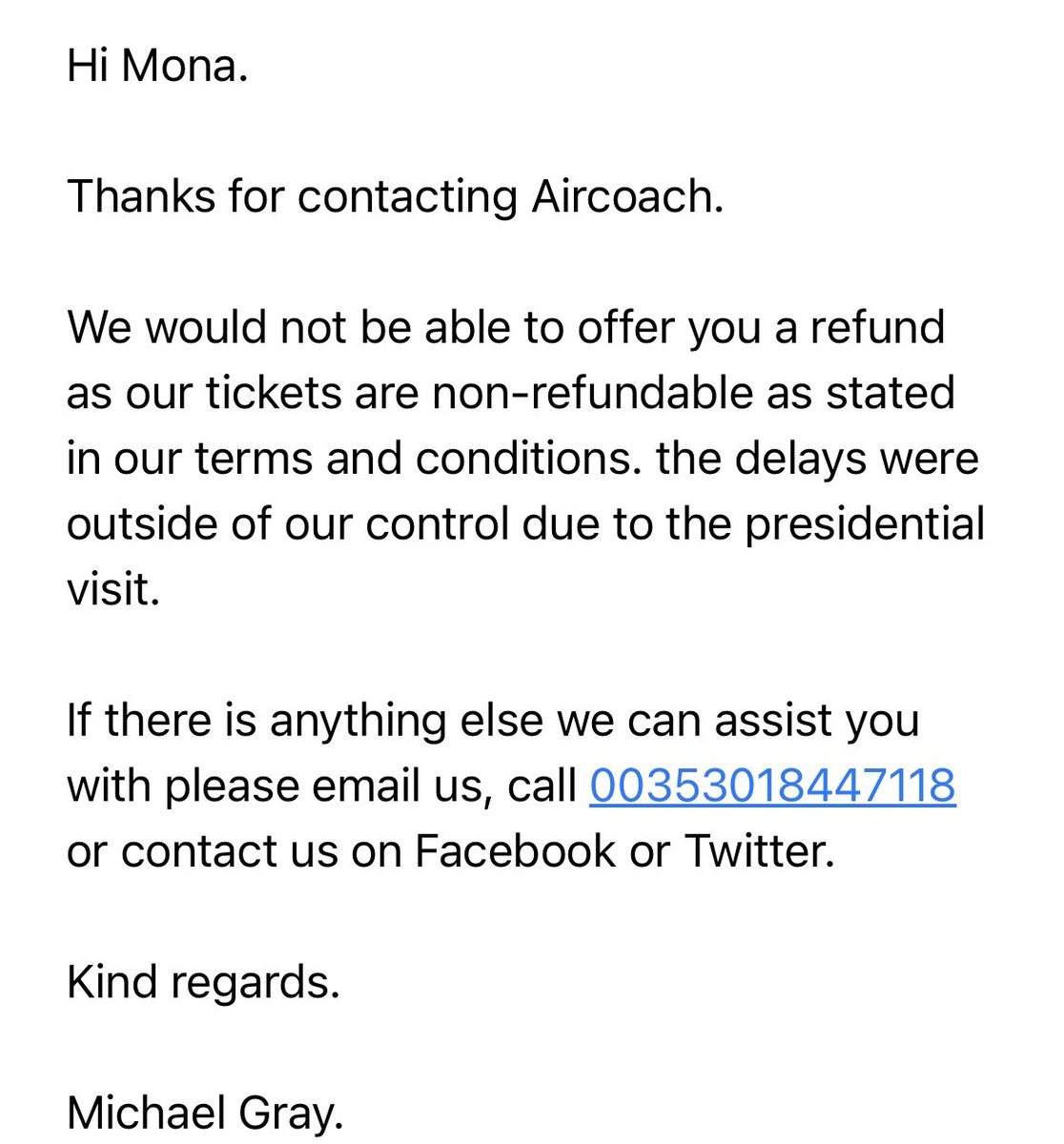 kissthebubble's tweet photo. @Aircoach Poor response. No coach turned up AT All. Allowed over an hour for delays and had to pay for a different bus service to make flight on time. Will never use again or recommend again. https://t.co/MshUPXthtz