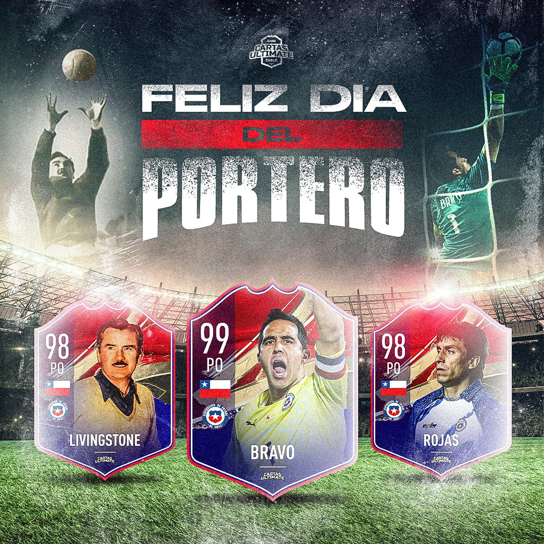 🧤⚽️ Feliz día internacional del portero

Una conmemoración a unos de los mejores porteros de la historia de La Roja 🇨🇱🐐

#diadelportero #chile #futbolchileno #seleccionchilena #porteroschile #sapitolivingstone #claudiobravo #condorrojas #robertorojas #ultimateteam #fifa23