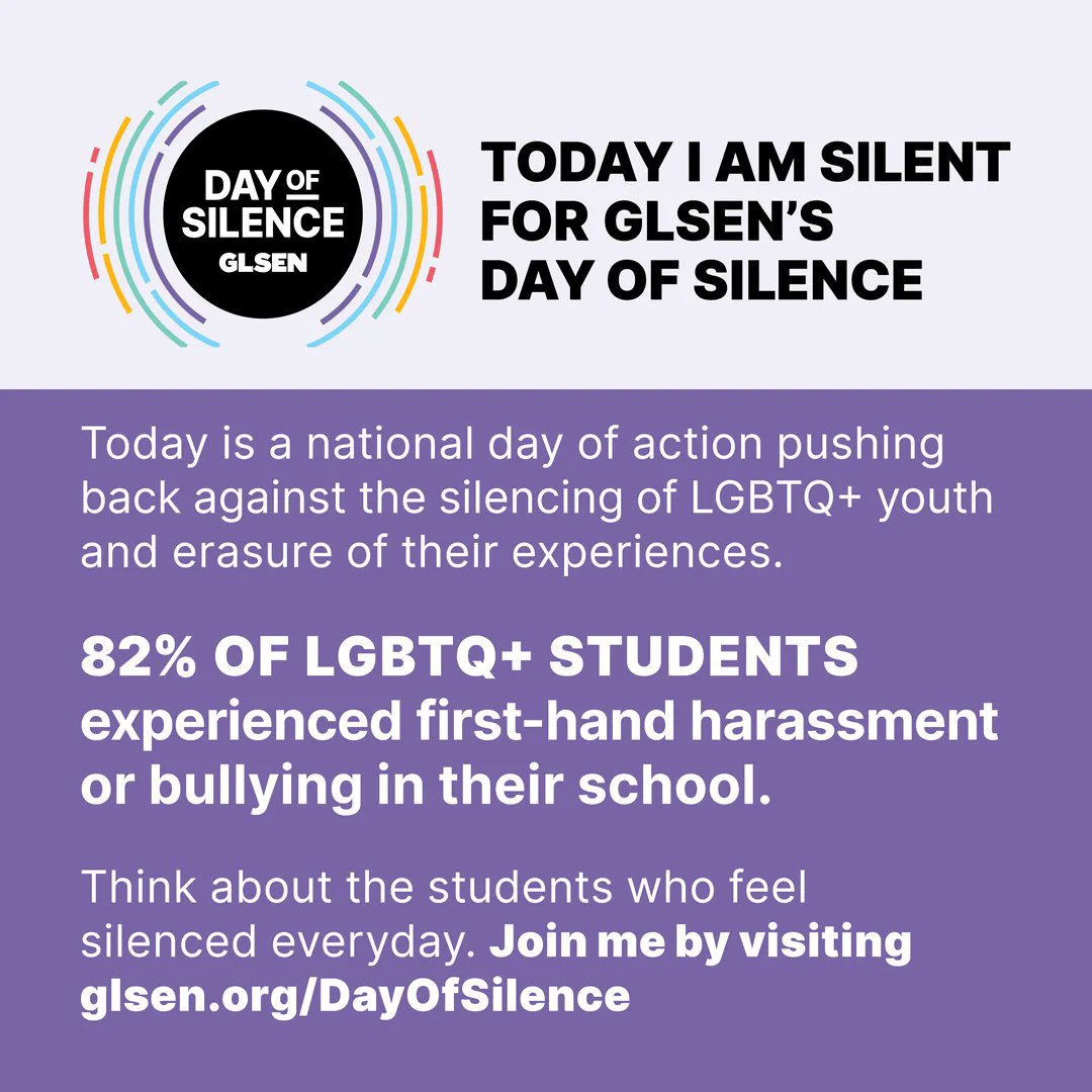 MentalHealthAm's tweet photo. Today on #DayOfSilence, Mental Health America joins @glsen in breaking the silence around the attacks on LGBTQ+ students, who already face #mentalhealth challenges at higher rates than their straight, cisgender peers.

Learn more: https://t.co/fAp89z6LJS https://t.co/i5EZAKqWy5