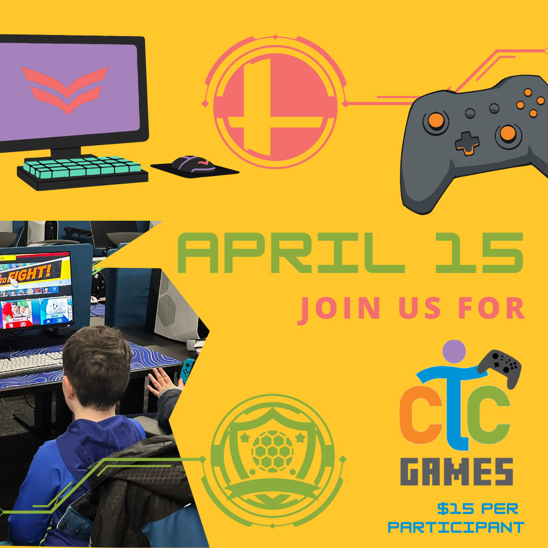 Tomorrow is our last installment of CTC Games! Participants ages 10-14 will get the chance to socialize and work with their peers through gaming and esports. Register here: therapycenter.org/ctc-games/. This program is brought to you in collaboration with GVSU Recreation &amp; Wellness.