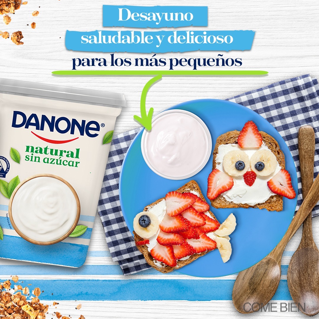Danone natural sin azúcar es el yoghurt ideal para los pequeños de la casa. Sólo tiene dos ingredientes: leche y fermentos naturales. No tiene sellos y ¡está delicioso!