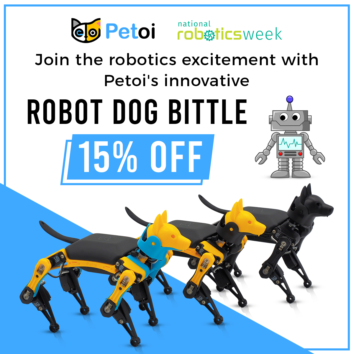 PetoiCamp's tweet photo. Build & code your own robot dog Bittle for @RoboWeek
https://t.co/Wf896nZI6a
#Petoi #Nybble #OpenCat #STEM #BostonDynamics #robot #OpenSource #RobotCat #robotics #RobotKit #quadruped #gadget #STEMKit #STEMEducation #coding #programming #RoboWeek https://t.co/3vGn6qci4n