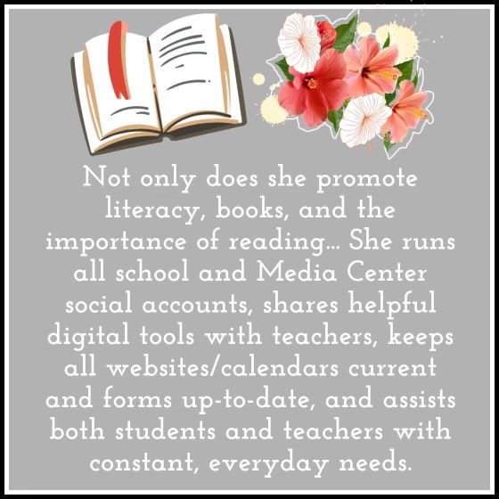 Sunday 4/16 is #NationalLibrarianDay! We are so thankful for our Library Media Specialist, Mrs. Dot Rutherford! She goes above &amp; beyond in all she does, gets it done quickly &amp; efficiently, &amp; is always willing to do what needs to be done whether it’s in her job description or not!