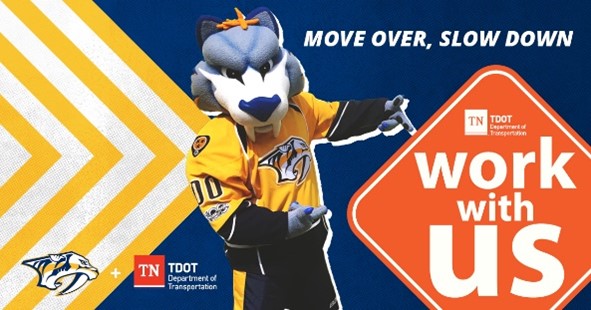 LET'S GO PREDS!!!
<a href="/PredsNHL/">Nashville Predators</a> + <a href="/myTDOT/">myTDOT</a> 💙💛💙
The last game of the regular season is tonight, and Gnash is helping us get folks excited about Work Zone Awareness Week next week. 

#NWZAW #WZAW #WorkWithUs