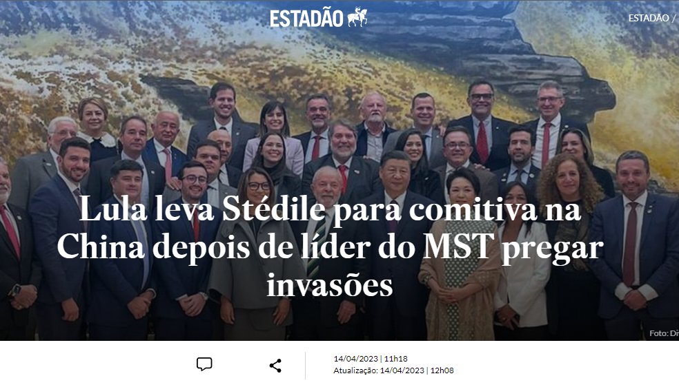 KimKataguiri's tweet photo. Stédile, líder do MST, anunciou que iria cometer crimes por todo o Brasil. O que o Governo Lula faz? Leva ele na comitiva pra China. Isso é conivência com o CRIME, pra dizer o mínimo https://t.co/WXkbvxu4VI