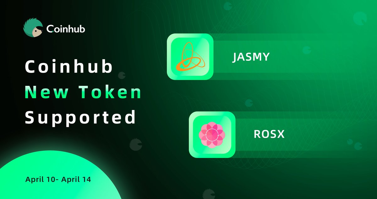 Coinhub_Wallet's tweet photo. Apr 10th - Apr 14th: New #Tokens listed on #Coinhub this week. #CoinhubWallet is a user-friendly multi-chain wallet. Your gateway to #Web3. 📷https://t.co/UTQO44oT6r
@JasmyGrant
@RoseonExchange
$JASMY $ROSX https://t.co/7L5EwVTFYa