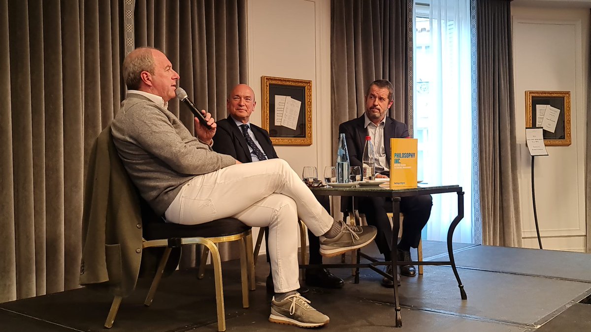 GDruckerForum's tweet photo. #GPDF President @rstraub46 joins @LaurentChoain and Matt Symonds in the launch of @SantiagoIniguez's book "Philosophy Inc" at @IEuniversity Paris.

More on the book here:
https://t.co/xWimn0aUcJ https://t.co/LihyN2NZQU