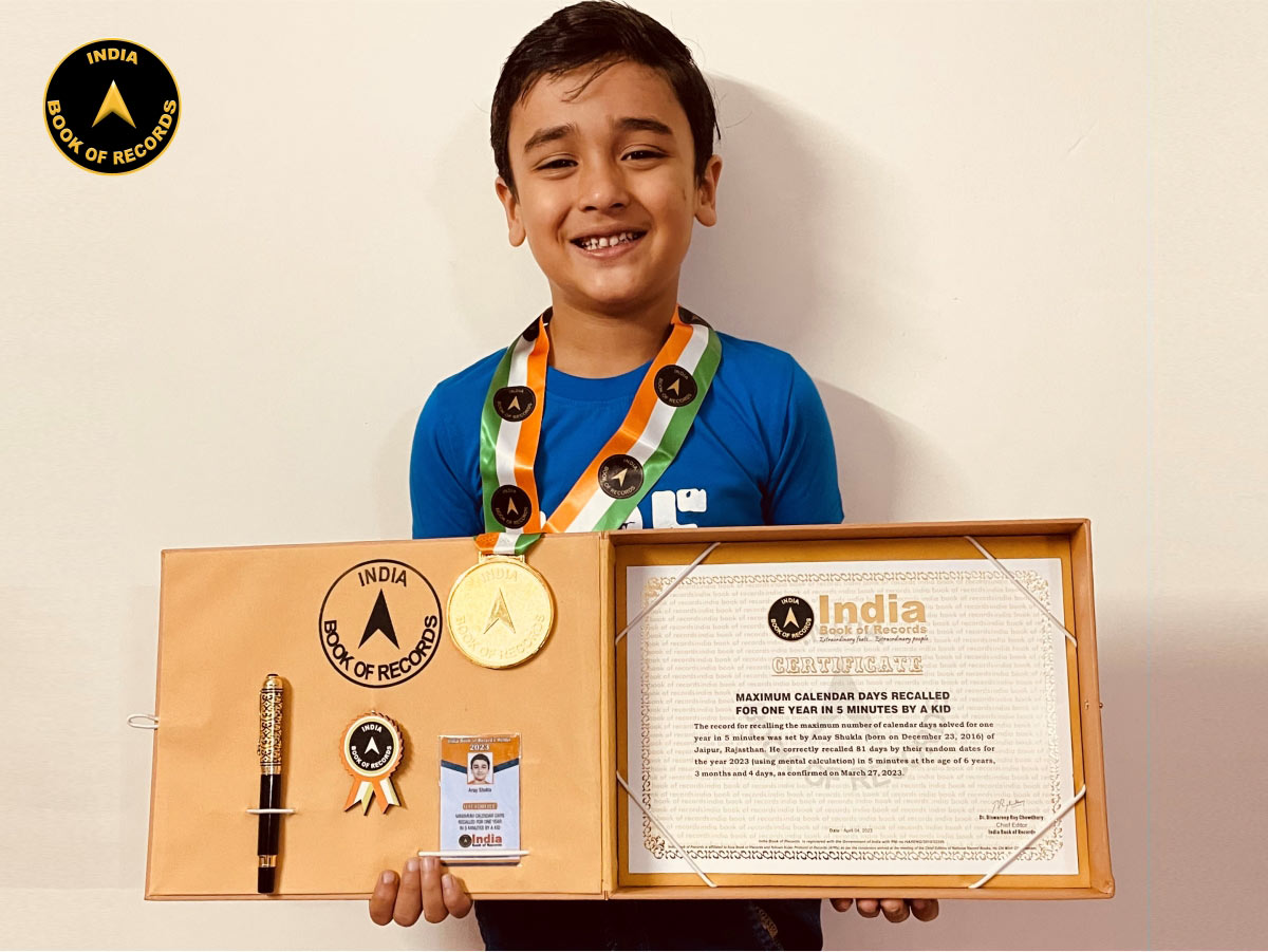 indiabookrecord's tweet photo. The record for #recalling the maximum number of #calendardays solved for one year in 5 minutes was set by Anay Shukla of #Jaipur, #Rajasthan. He correctly recalled 81 days by their random #dates for year 2023 (using #mentalcalculation) in 5 mins.
Read At: https://t.co/QFiklMPyEI https://t.co/SMm1NpGctN