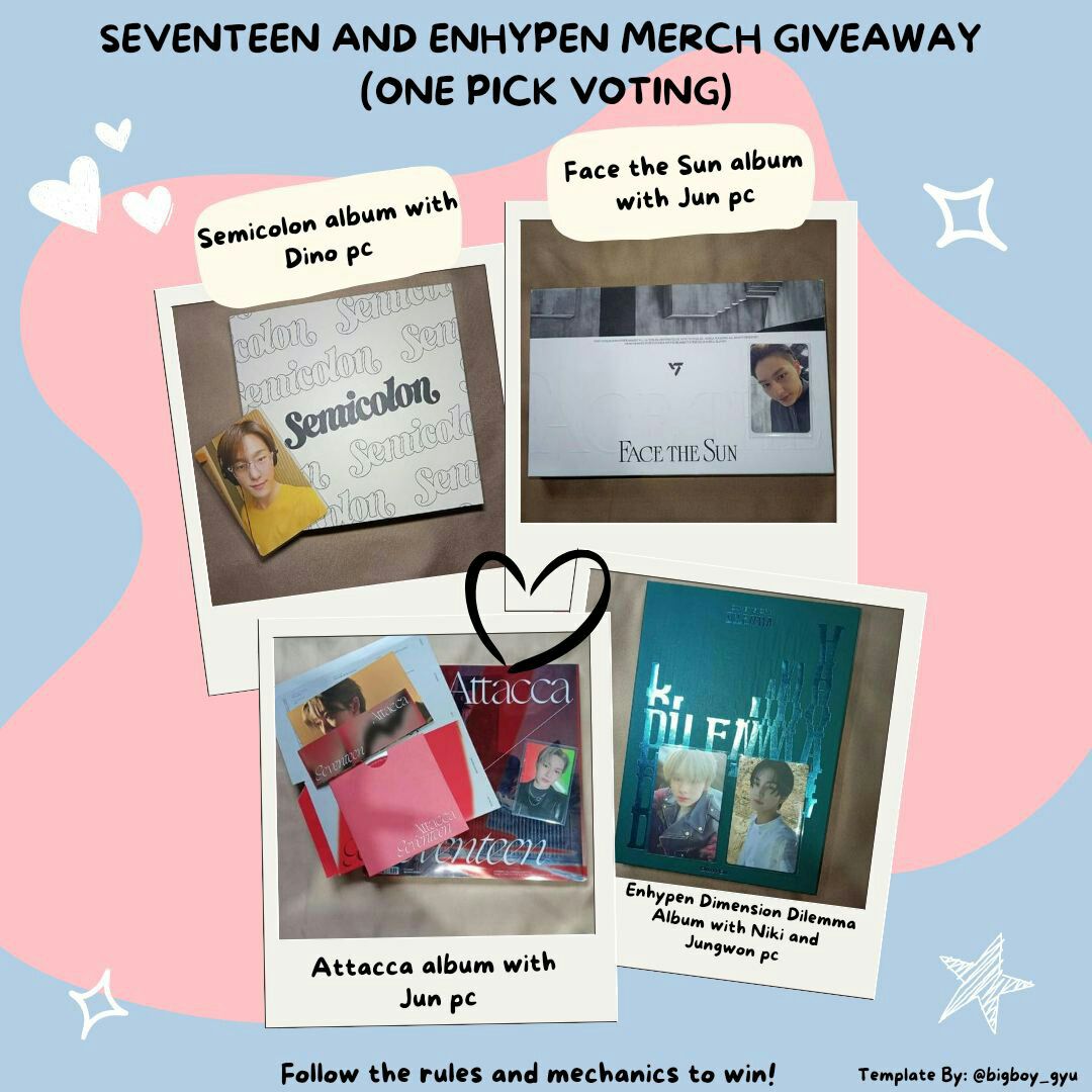 jaychangsonly's tweet photo. 🌟🎸KPOP MERCH GIVEAWAY FOR JAY CHANG🌟🎸

IT IS NOT OVER UNTIL IT'S OVER~ 

PH Only

Prizes: 
SVT Face the Sun
SVT Semicolon
SVT Attaca
Enhypen Dilemma
Aespa Girls
APINK LS

Please follow the rules below on how to vote. 

voting period (April 14~20)

#JAYCHANG #제이창  #ジェイ https://t.co/6wdFrg46PW