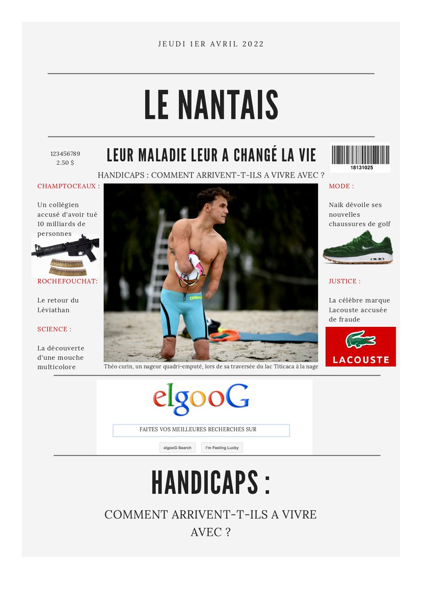 4eFantastiques's tweet photo. Auguste, Eléa, Maëlys, Siméon proposent dans leur journal " Le Nantais " un portrait de Théo Curin. 
#ThéoCurin #Handicaps #média #pédagogie https://t.co/r3QZTp7g5W
